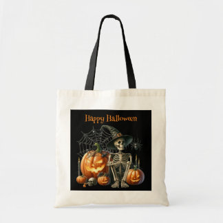 Bolsa Tote Saco de Compras de Abóbora Esqueleto de Halloween