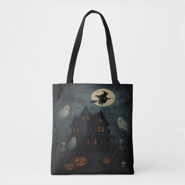 Bolsa Tote Saco de Compras de Casa Assombrada de Halloween (Frente)