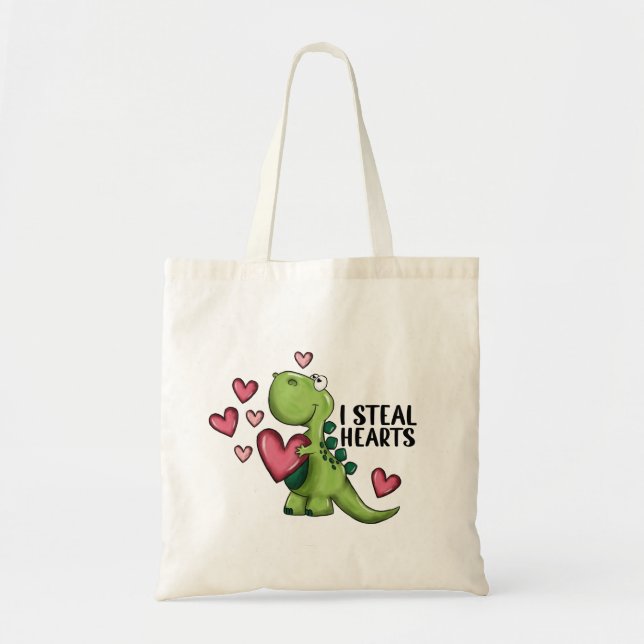 Bolsa Tote Saco de compras de Dia dos Namorados com dinossaur (Frente)