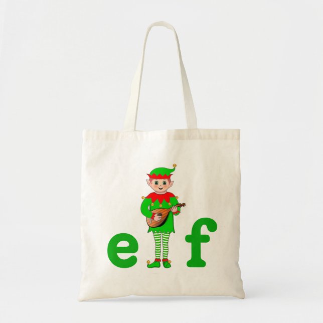 Bolsa Tote Saco de compras de elfo musical de Natal moderno (Frente)