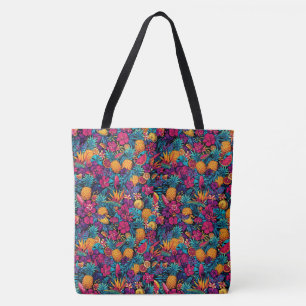 Bolsa Tote Saco de Compras de Flor de Fruta Tropical Neon - A