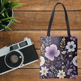 Bolsa Tote Saco de Compras de Flores Roxas Personalizado para