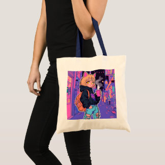 Bolsa Tote Saco de Compras de Gata Cyberpunk – Estética Neon