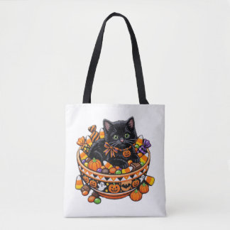 Bolsa Tote Saco de Compras de Gatinho de Halloween