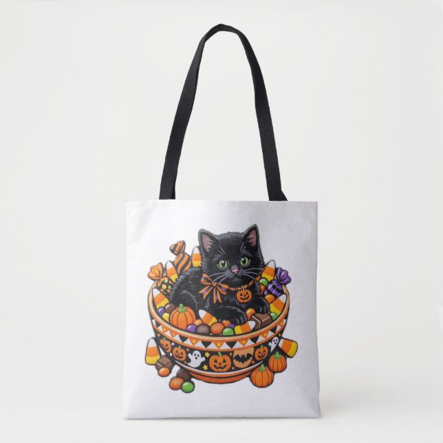 Bolsa Tote Saco de Compras de Gatinho de Halloween (Frente)