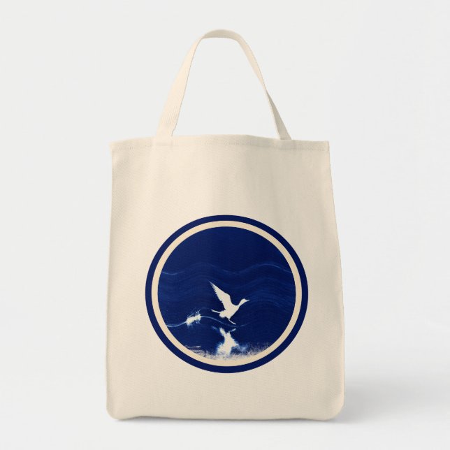 Bolsa Tote Saco de Compras de Grogaria Pássaro Índigo em Voo (Frente)