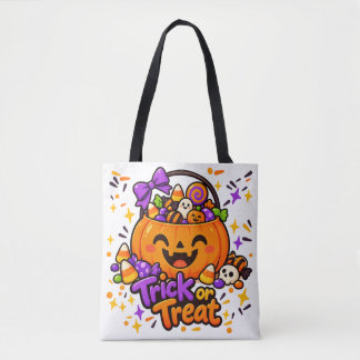 Bolsa Tote Saco de Compras de Halloween Abóbora Fofa 'Trick o