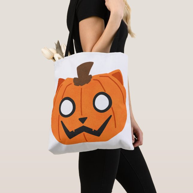 Bolsa Tote Saco de compras de Halloween com abóbora e gato Ja (Close Up)