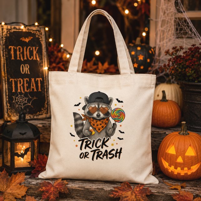 Bolsa Tote Saco de compras de Halloween do guaxinim 'Trick or (Criador carregado)