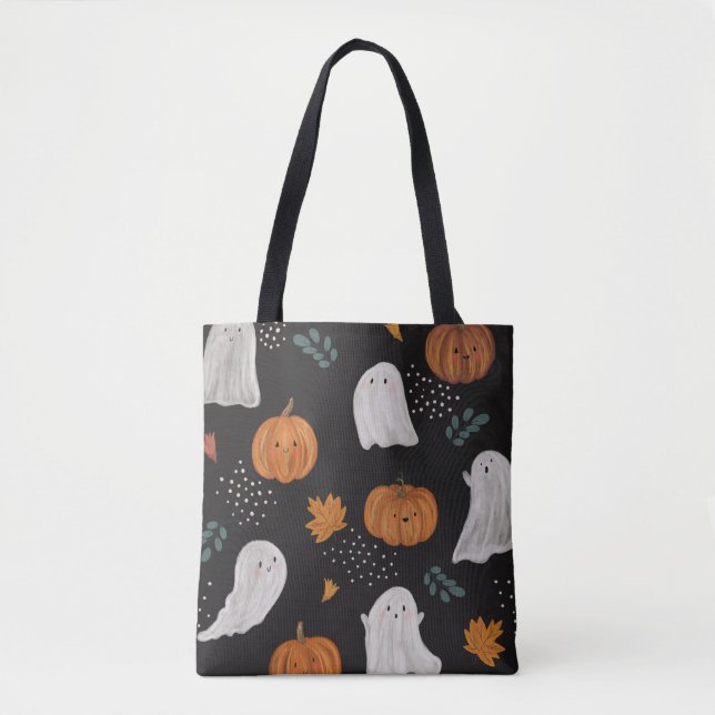 Bolsa Tote Saco de Compras de Halloween – Fantasmas, Abóboras (Frente)