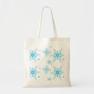 Bolsa Tote Saco de Compras de Inverno Azul com Flocos de Neve