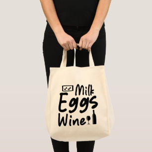 Bolsa Tote Saco de Compras de Leite Ovos Vinho Engraçado