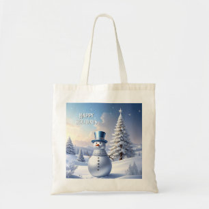 Bolsa Tote Saco de Compras de Natal Boneco de Neve Chapéu Azu
