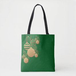 Bolsa Tote Saco de compras de Natal com enfeites - fundo verd