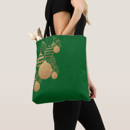 Bolsa Tote Saco de compras de Natal com enfeites - fundo verd