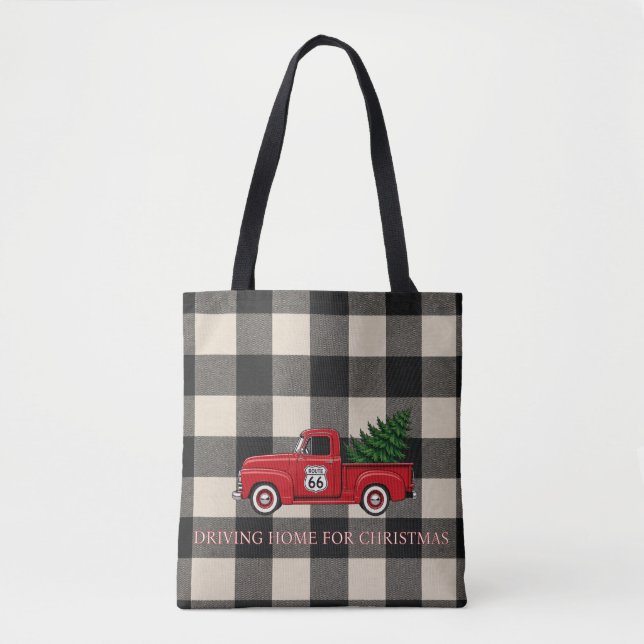 Bolsa Tote Saco de Compras de Natal com Xadrez de Búfalo (Frente)