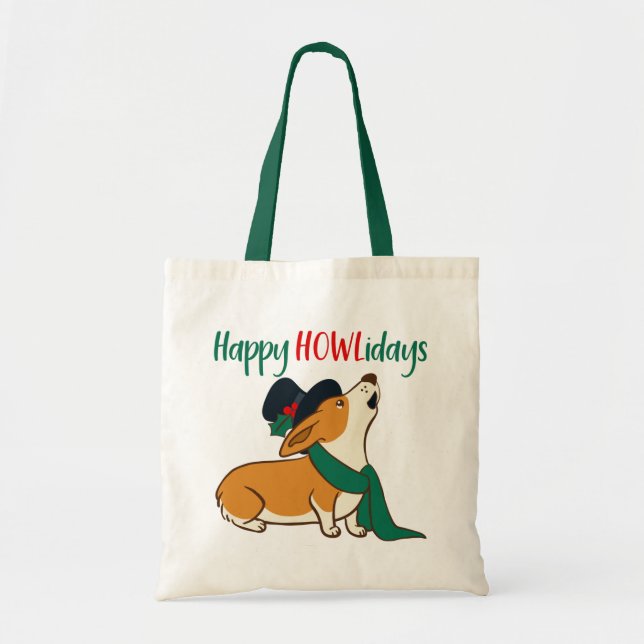 Bolsa Tote Saco de compras de Natal Corgi Cantando (Frente)
