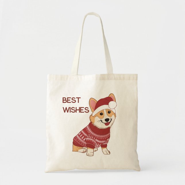 Bolsa Tote Saco de Compras de Natal Corgi de Suéter Vermelho (Frente)