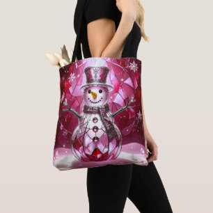 Bolsa Tote Saco de Compras de Natal Flocos de Neve Boneco de
