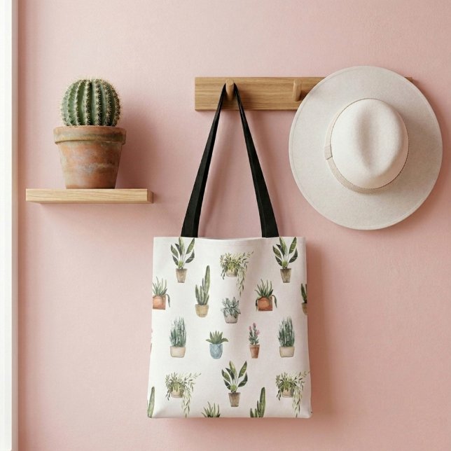 Bolsa Tote Saco de compras de plantas de quarto ilustradas e  (Criador carregado)