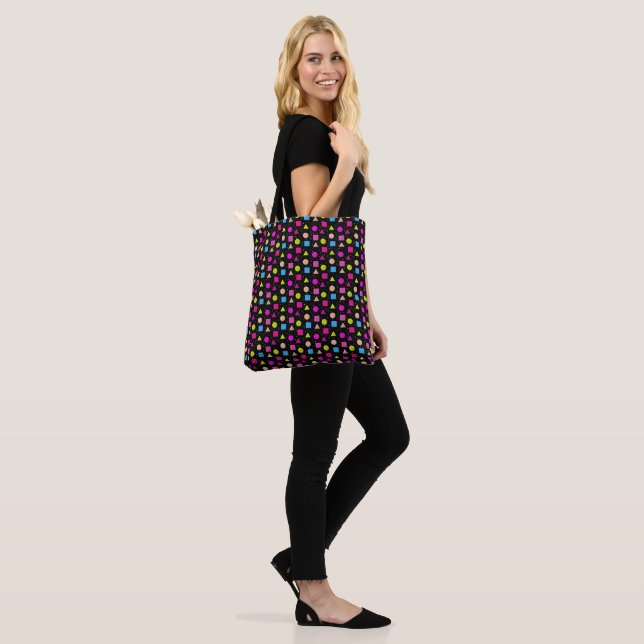 Bolsa Tote Saco de Compras Diário Preto com Neon Retro dos An (No(a) Modelo)