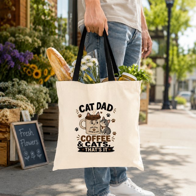 Bolsa Tote Saco de compras engraçado Cat Dad Coffee And Cats  (Criador carregado)
