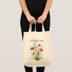 Bolsa Tote Saco de Compras Estilo Aquarela de Flor Silvestre