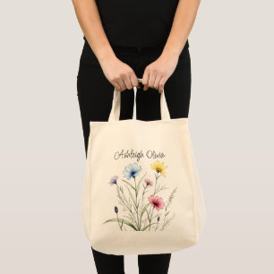 Bolsa Tote Saco de Compras Estilo Desenho a Lápis de Flor Sil
