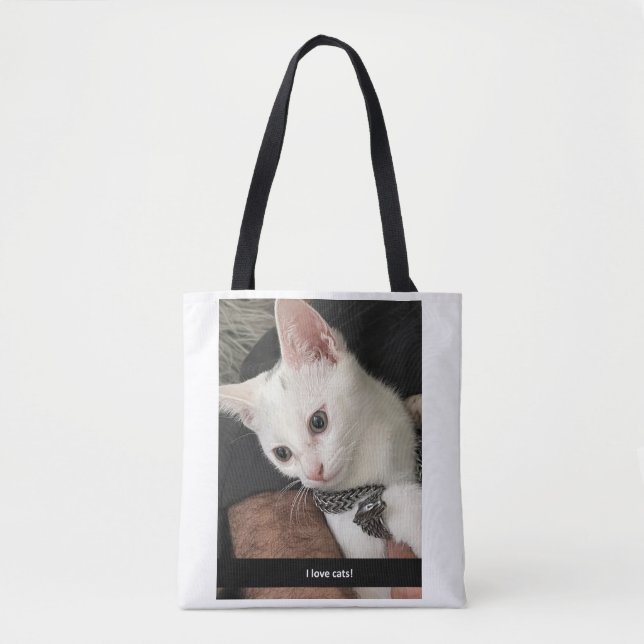 Bolsa Tote Saco de Compras Eu Amo Gatos. Saco de Compras Eu O (Frente)
