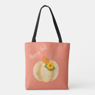 Bolsa Tote Saco de Compras Feliz Outono Abóbora Branca Saco d