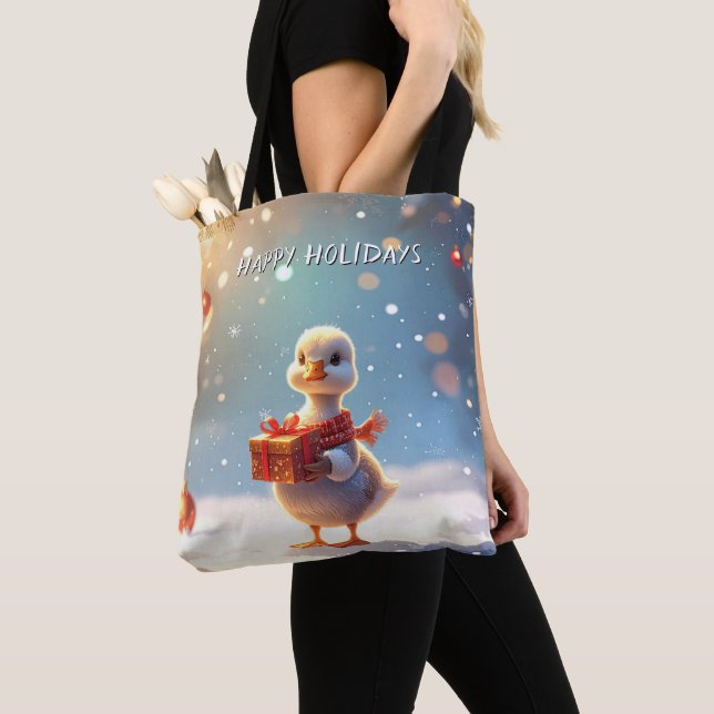 Bolsa Tote Saco de Compras Férias Pato Pequeno (Close Up)