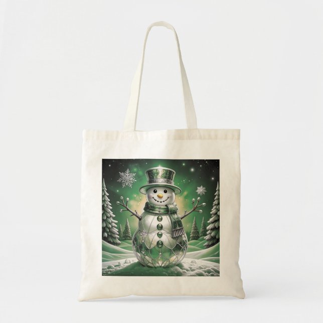 Bolsa Tote Saco de Compras Festa Flocos de Neve Boneco de Nev (Frente)