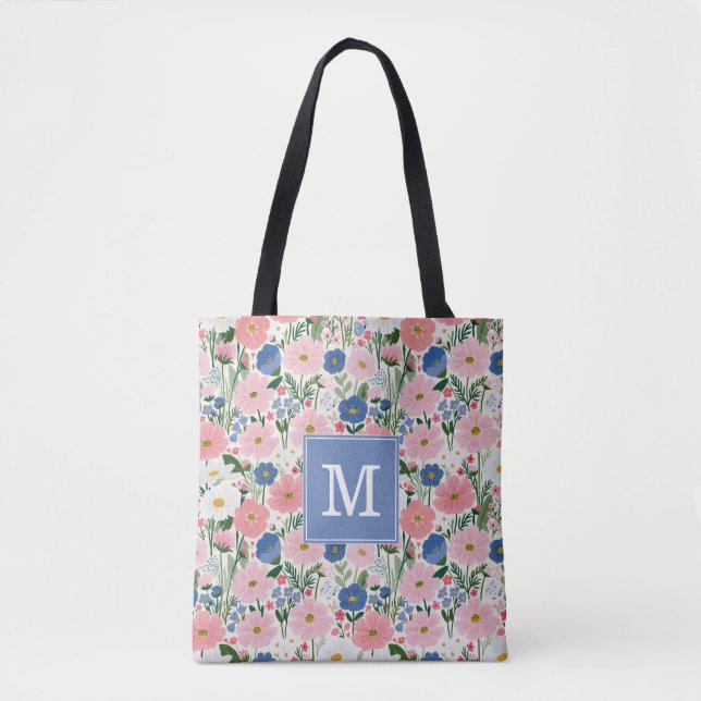 Bolsa Tote Saco de Compras Floral Jardim de Campo (Frente)