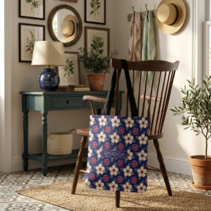 Bolsa Tote Saco de Compras Floral Personalizado com Nome