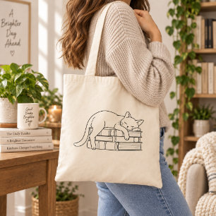 Bolsa Tote Saco de Compras Gato Dormindo sobre Livros Amante