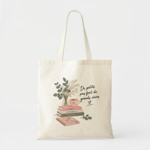 Bolsa Tote Saco de Compras Inspirador com Flores e Livros – M