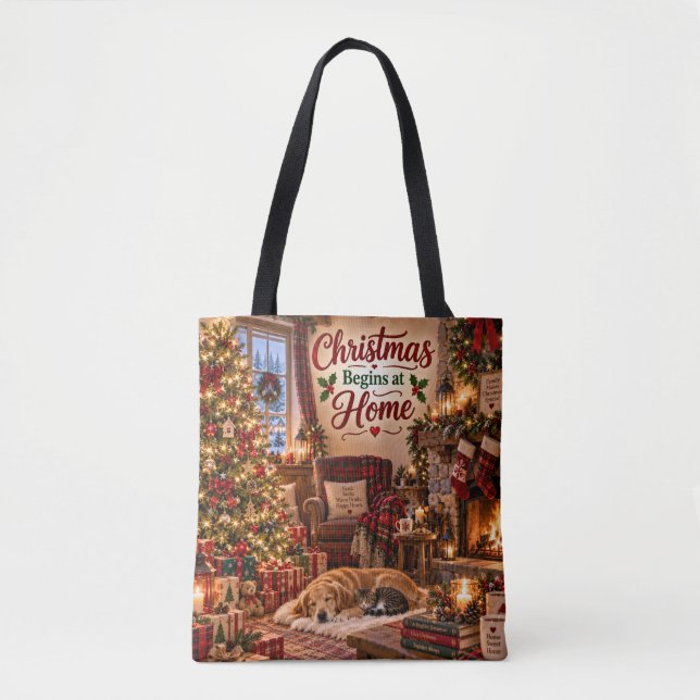 Bolsa Tote Saco de Compras Natal Começa em Casa (Frente)