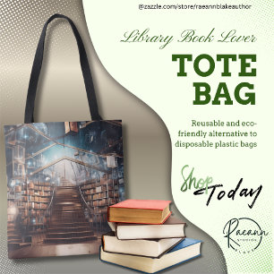 Bolsa Tote Saco de Compras para Amante de Livros de Bibliotec