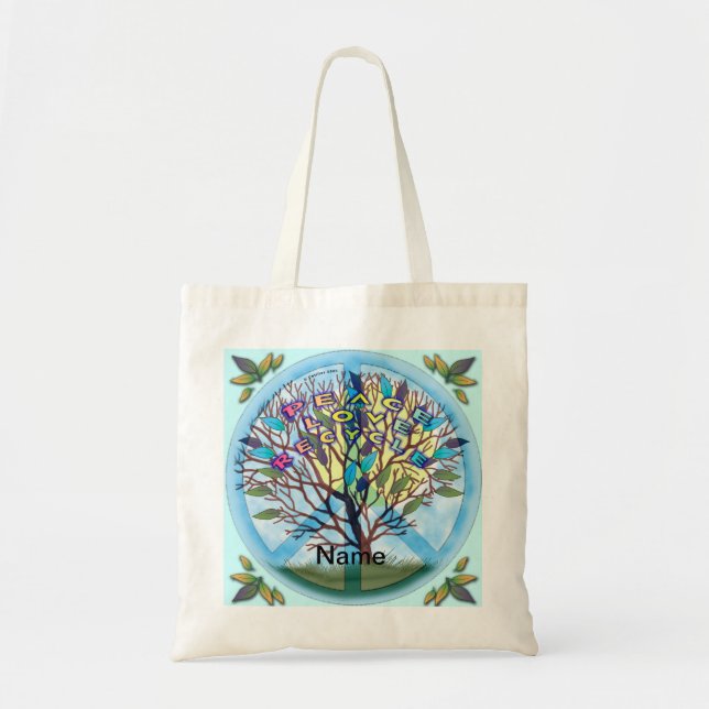 Bolsa Tote Saco de Compras Peace Love Recycle (Frente)