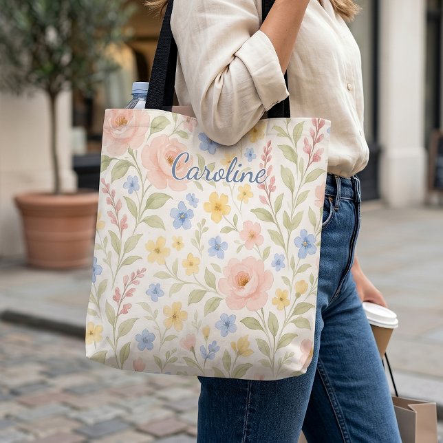 Bolsa Tote Saco de Compras Personalizado Com Arte Floral Fran (Criador carregado)
