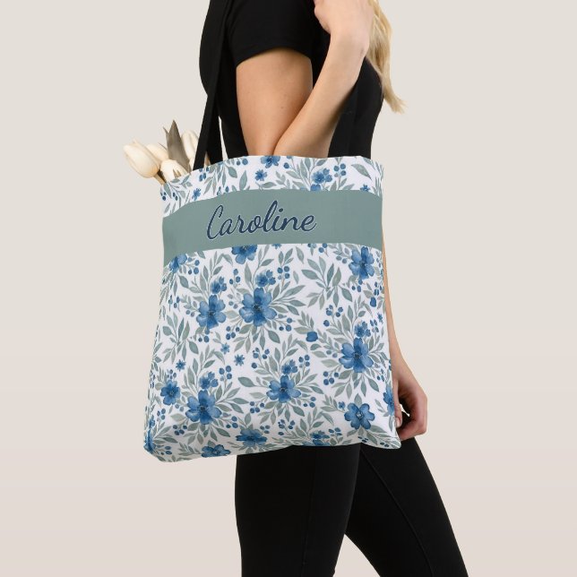 Bolsa Tote Saco de Compras Personalizado Com Arte Floral Fran (Close Up)