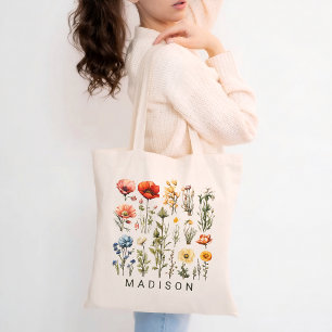 Bolsa Tote Saco de Compras Personalizado com Nome e Flores Si