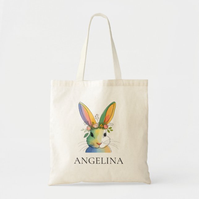 Bolsa Tote Saco de Compras Personalizado de Páscoa Coelho Flo (Frente)