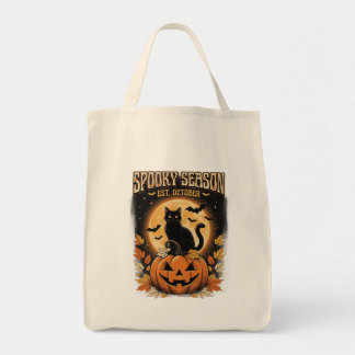 Bolsa Tote Saco de Compras Preto do Gato da Temporada Assusta
