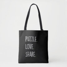 Saco de compras. Puzzle. Amor. Compartilhe.