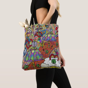 Bolsa Tote Saco de compras Retrô Cogumelo Mágico Psicodélico