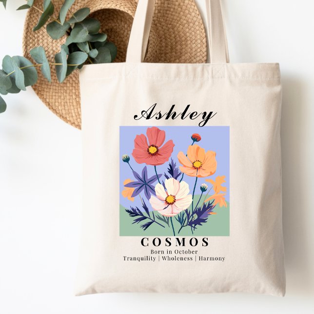 Bolsa Tote Saco de compras retrô de cosmos, flor do mês de na (Criador carregado)
