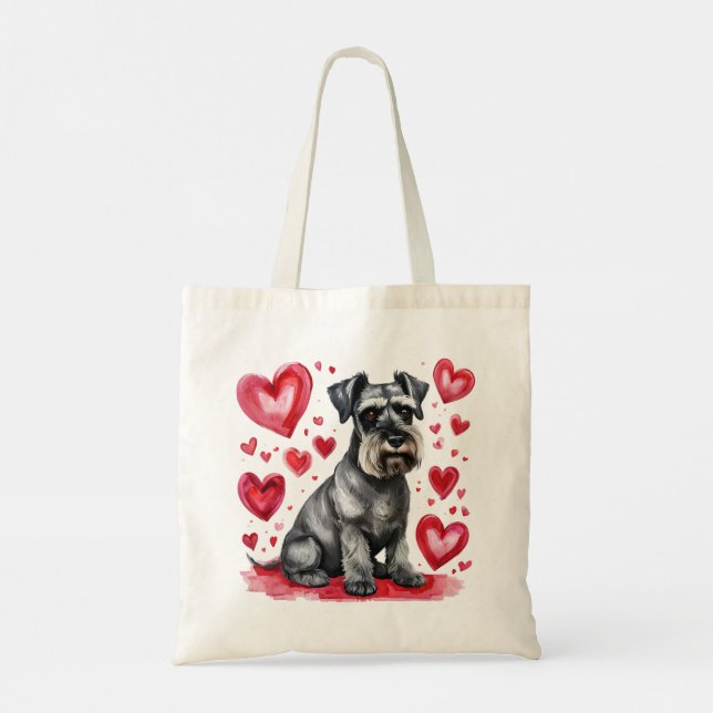 Bolsa Tote Saco de Compras Schnauzer e Corações (Verso)