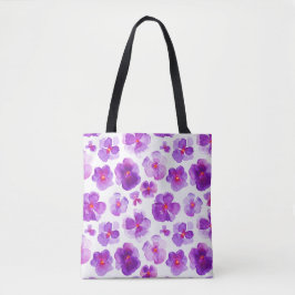 Bolsa Tote Saco de cor de água da flor púrpura pansado