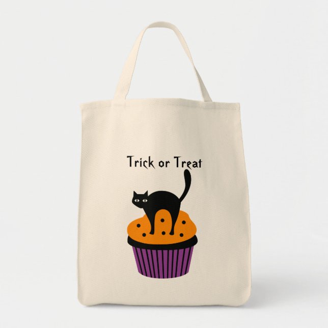 Bolsa Tote Saco de cupcake de gato das bruxas (Frente)